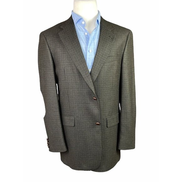 Austin Reed Brown Wool Houndstooth Blazer Jacket Sport Coat Elbow Patch 42L - Picture 3 of 10